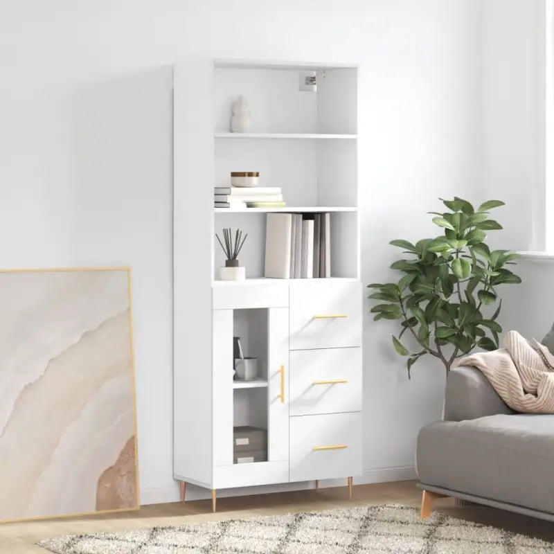 Hoge kast met ijzeren poten van bewerkt hout voor een stijlvolle look - Wit / 1 / 1 glazen deur 3 lades - Dressoirs &