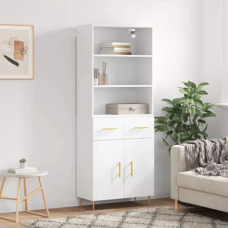 Hoge kast met ijzeren poten van bewerkt hout voor een stijlvolle look - Wit / 1 / 2 deuren 2 lades - Dressoirs &