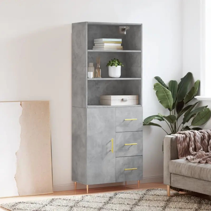 Hoge kast met ijzeren poten van bewerkt hout voor een stijlvolle look - Betongrijs / 1 / 1 deur 3 lades - Dressoirs &