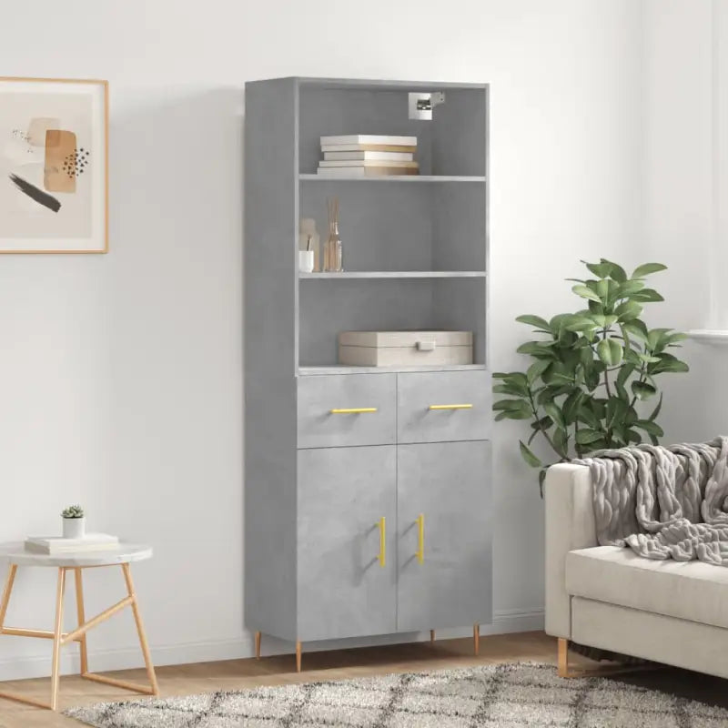 Hoge kast met ijzeren poten van bewerkt hout voor een stijlvolle look - Betongrijs / 1 / 2 deuren 2 lades - Dressoirs &