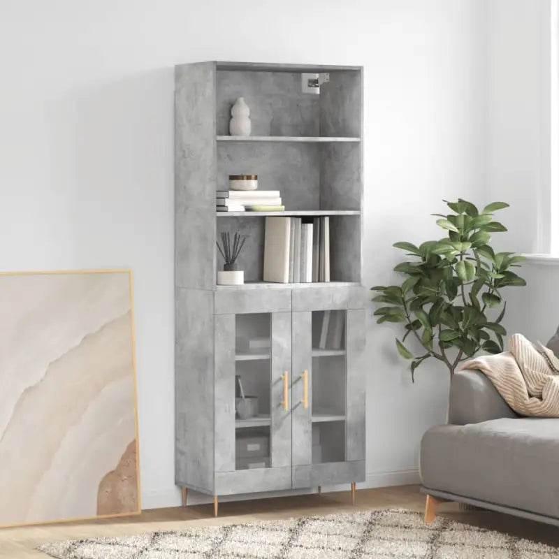 Hoge kast met ijzeren poten van bewerkt hout voor een stijlvolle look - Betongrijs / 1 / 2 glazen deuren - Dressoirs &