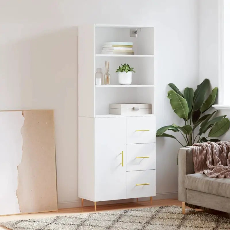 Hoge kast met ijzeren poten van bewerkt hout voor een stijlvolle look - Wit / 1 / 1 deur 3 lades - Dressoirs &