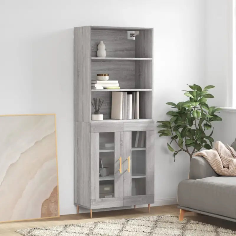 Hoge kast met ijzeren poten van bewerkt hout voor een stijlvolle look - Grijs sonoma / 1 / 2 glazen deuren - Dressoirs