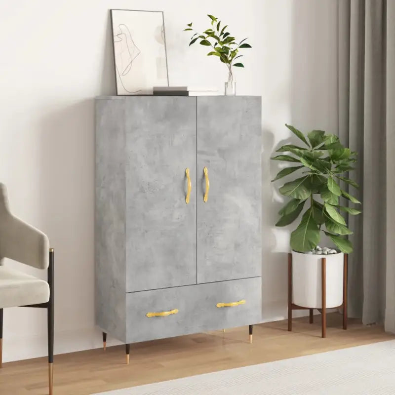 Hoge kast met metalen poten van bewerkt hout voor moderne interieurs - Betongrijs / 1 - Dressoirs & buffetkasten