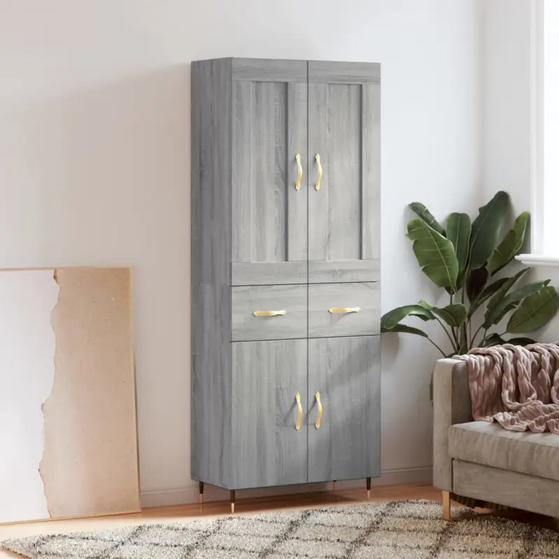 Hoge kast van bewerkt hout in grijs sonoma stijl - Grijs sonoma / 1 / 2 deuren 2 lades - Dressoirs & buffetkasten