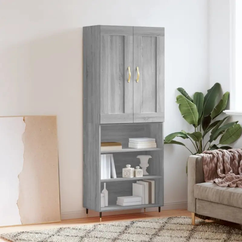 Hoge kast van bewerkt hout in grijs sonoma stijl - Grijs sonoma / 1 / 3 schappen - Dressoirs & buffetkasten
