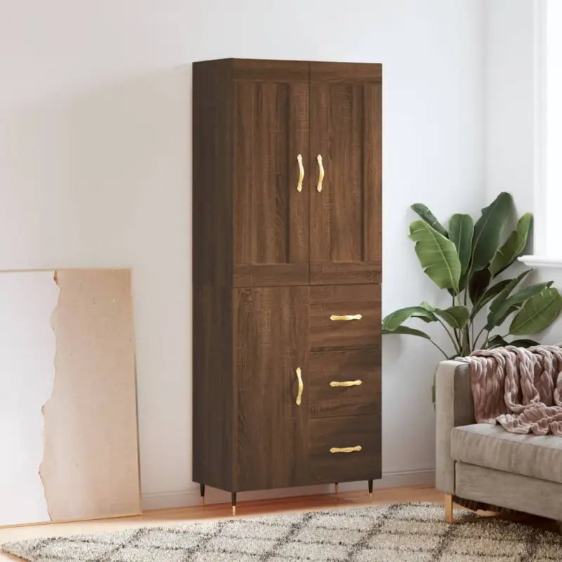 Hoge kast van bewerkt hout in grijs sonoma stijl - bruin eikenkleur / 1 / 1 deur 3 lades - Dressoirs & buffetkasten