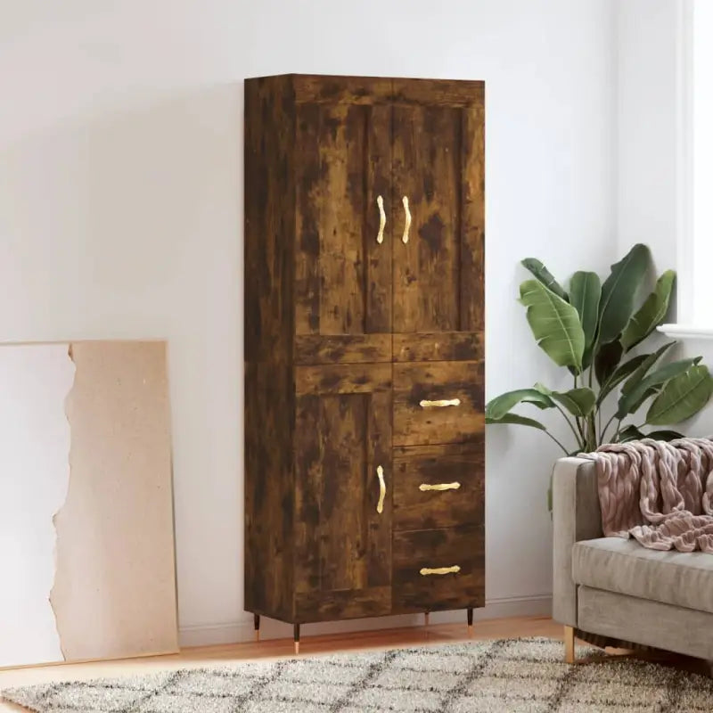 Hoge kast van bewerkt hout in grijs sonoma stijl - Gerookt eiken / 1 / 1 houten deur 3 lades - Dressoirs & buffetkasten