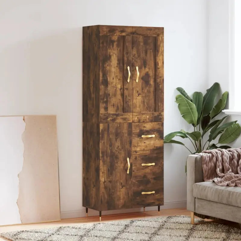 Hoge kast van bewerkt hout in grijs sonoma stijl - Gerookt eiken / 1 / 1 deur 3 lades - Dressoirs & buffetkasten