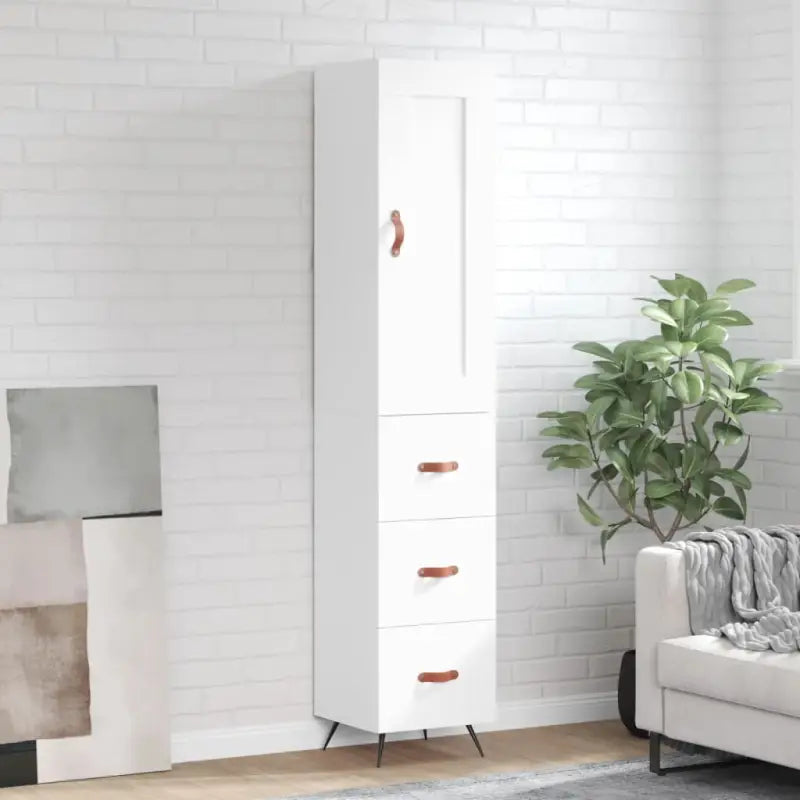 Hoge kast van bewerkt hout in hoogglans wit voor een trendy interieur - Wit / 1 / 3 lades - Dressoirs & buffetkasten