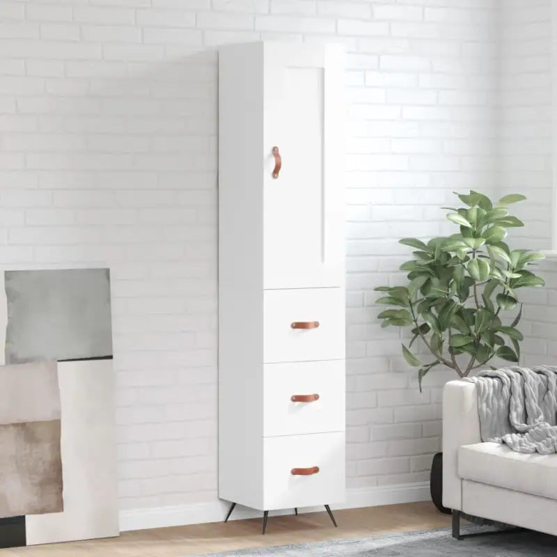 Hoge kast van bewerkt hout in hoogglans wit voor een trendy interieur - Hoogglans wit / 1 / 3 lades - Dressoirs &