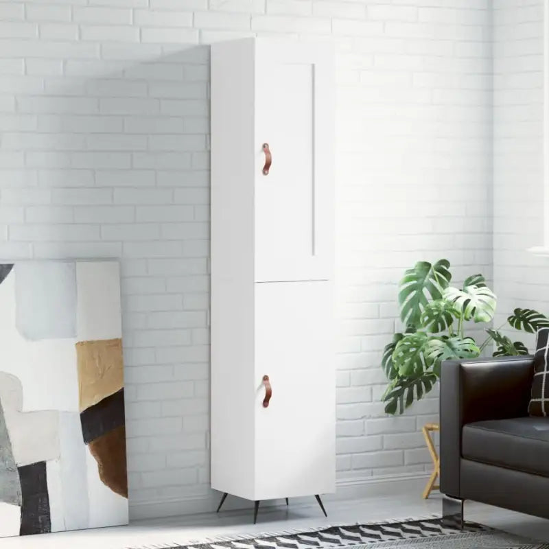 Hoge kast van bewerkt hout in hoogglans wit voor een trendy interieur - Wit / 1 / 1 deur - Dressoirs & buffetkasten