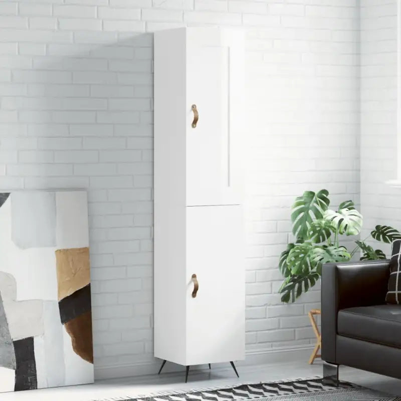 Hoge kast van bewerkt hout in hoogglans wit voor een trendy interieur - Hoogglans wit / 1 / 1 deur - Dressoirs &