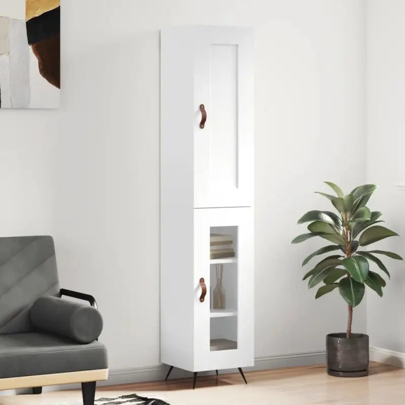 Hoge kast van bewerkt hout in hoogglans wit voor een trendy interieur - Wit / 1 / 1 glazen deur - Dressoirs &