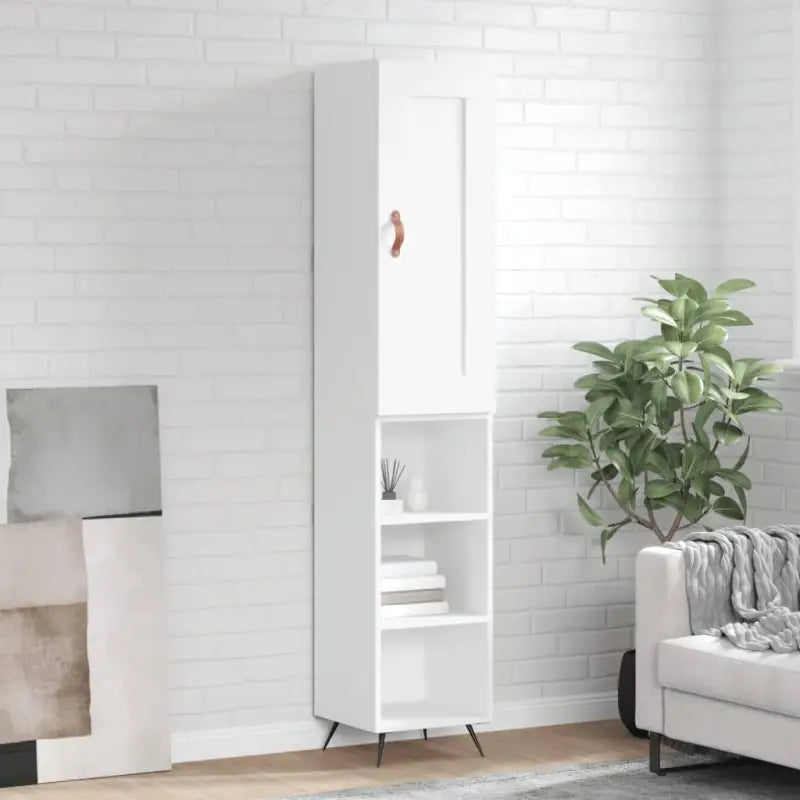 Hoge kast van bewerkt hout in hoogglans wit voor een trendy interieur - Wit / 1 / 3 schappen - Dressoirs & buffetkasten