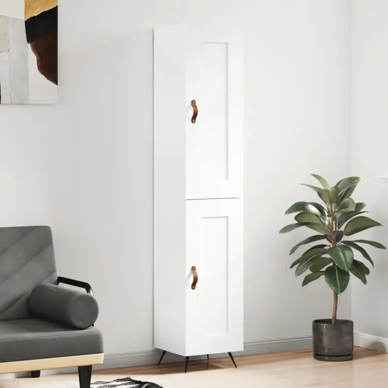 Hoge kast van bewerkt hout in hoogglans wit voor een trendy interieur - Wit / 1 / 1 houten deur - Dressoirs &