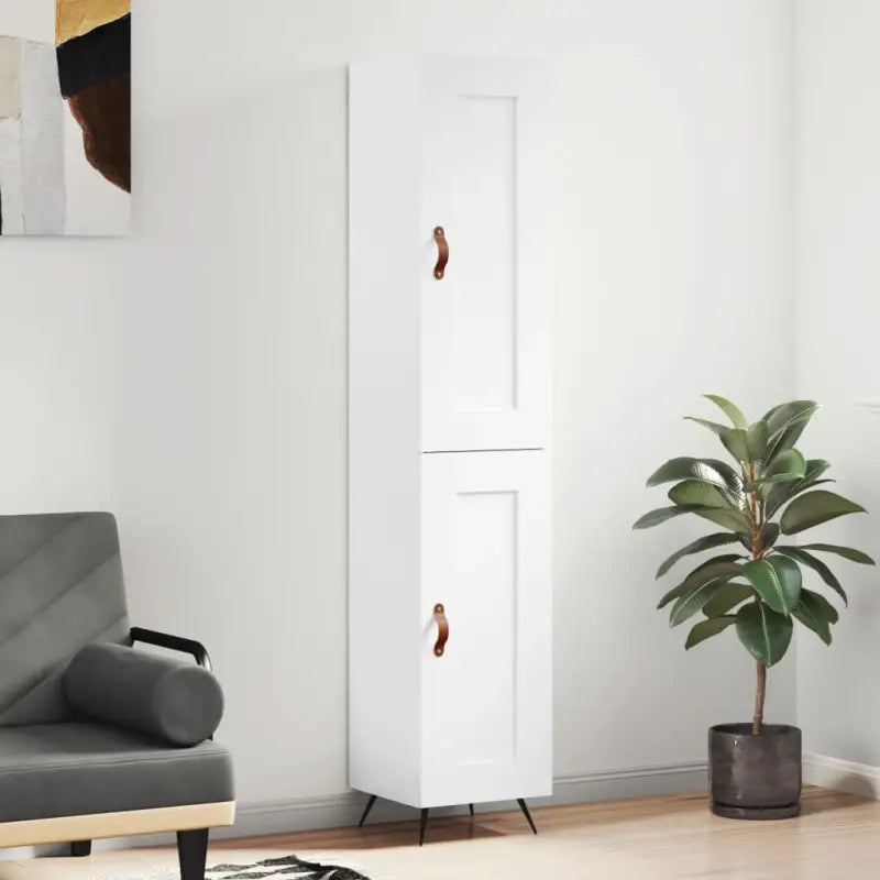 Hoge kast van bewerkt hout in hoogglans wit voor een trendy interieur - Hoogglans wit / 1 / 1 houten deur - Dressoirs &