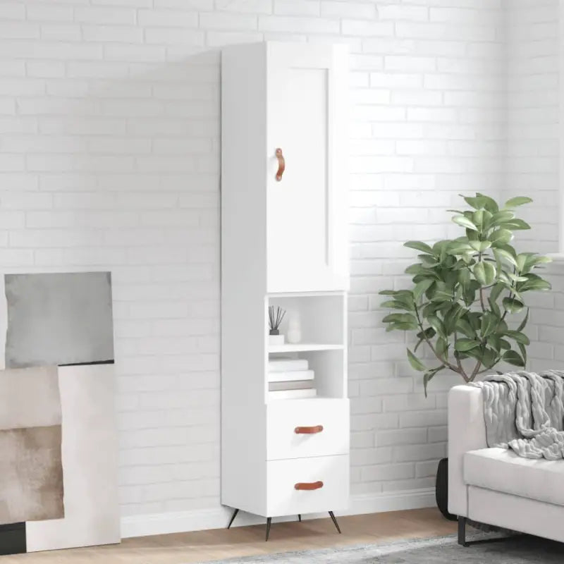 Hoge kast van bewerkt hout in hoogglans wit voor een trendy interieur - Hoogglans wit / 1 / 2 lades 2 schappen