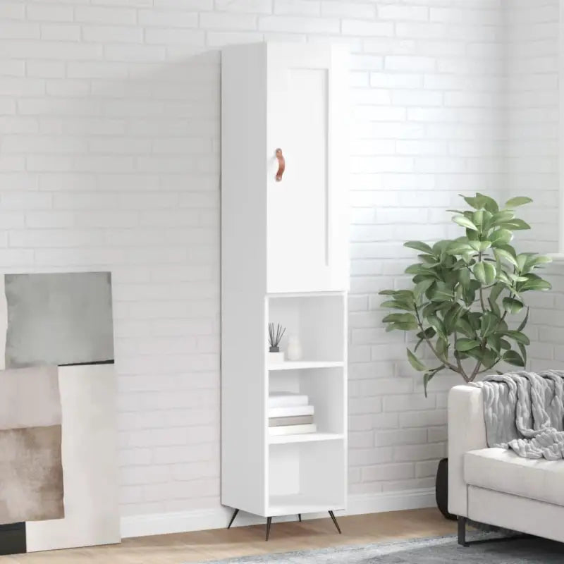 Hoge kast van bewerkt hout in hoogglans wit voor een trendy interieur - Hoogglans wit / 1 / 3 schappen - Dressoirs &
