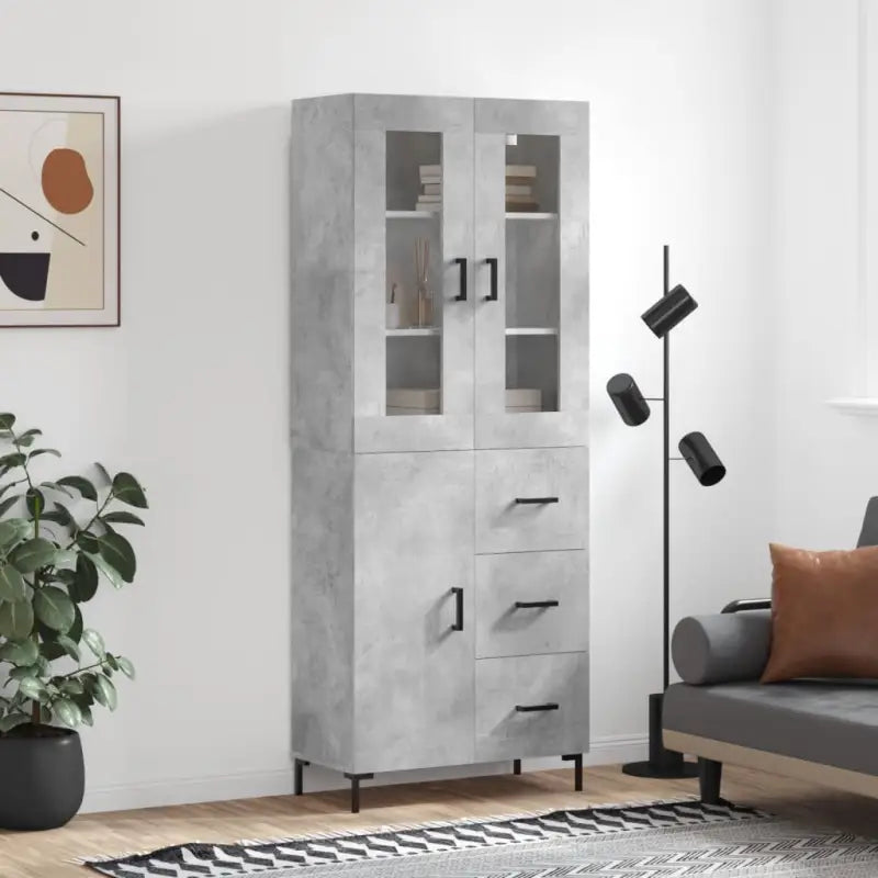 Hoge kast van bewerkt hout met charme en duurzame kwaliteit - Betongrijs / 1 / 1 deur 3 lades - Dressoirs & buffetkasten