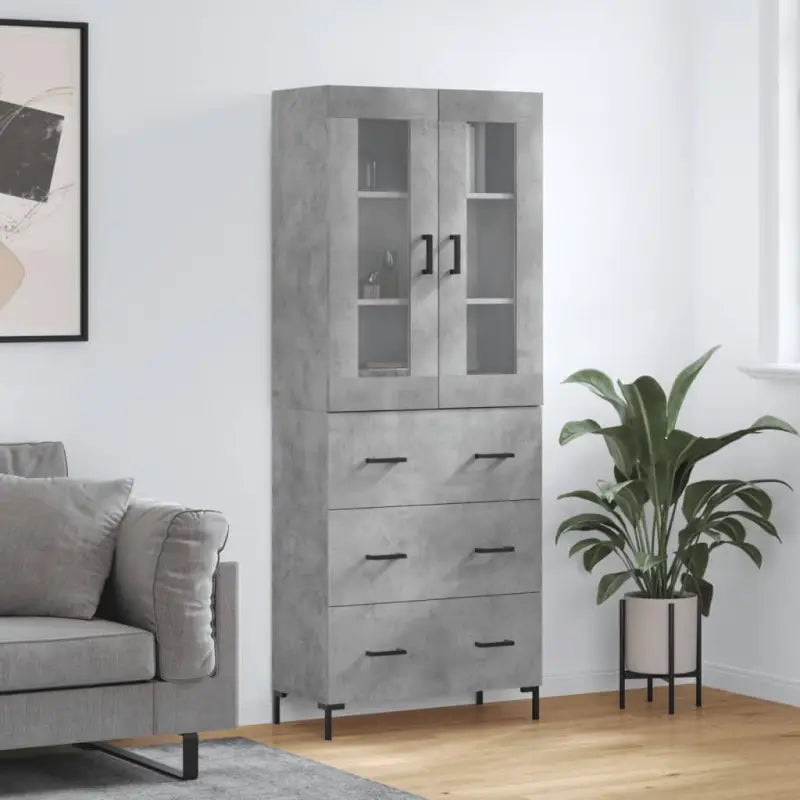 Hoge kast van bewerkt hout met charme en duurzame kwaliteit - Betongrijs / 1 / 3 lades - Dressoirs & buffetkasten