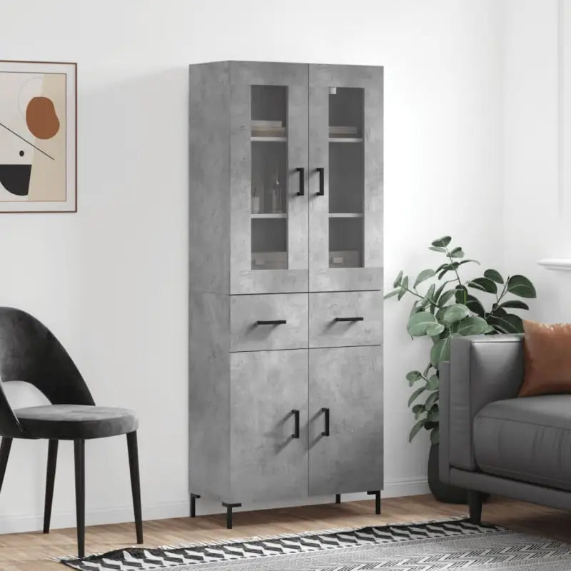 Hoge kast van bewerkt hout met charme en duurzame kwaliteit - Betongrijs / 1 / 2 deuren 2 lades - Dressoirs &