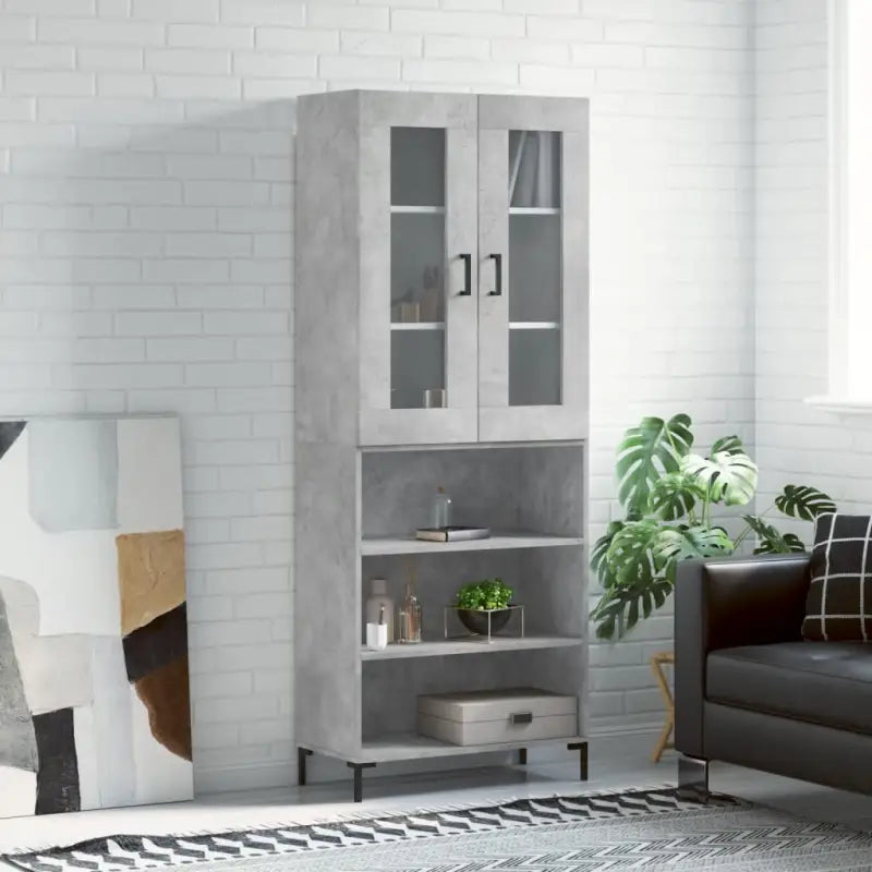 Hoge kast van bewerkt hout met charme en duurzame kwaliteit - Betongrijs / 1 / 3 schappen - Dressoirs & buffetkasten