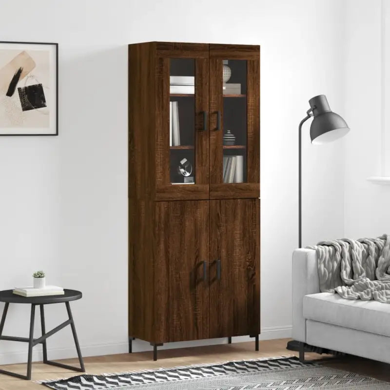 Hoge kast van bewerkt hout met charme en duurzame kwaliteit - bruin eikenkleur / 1 / 2 deuren - Dressoirs & buffetkasten