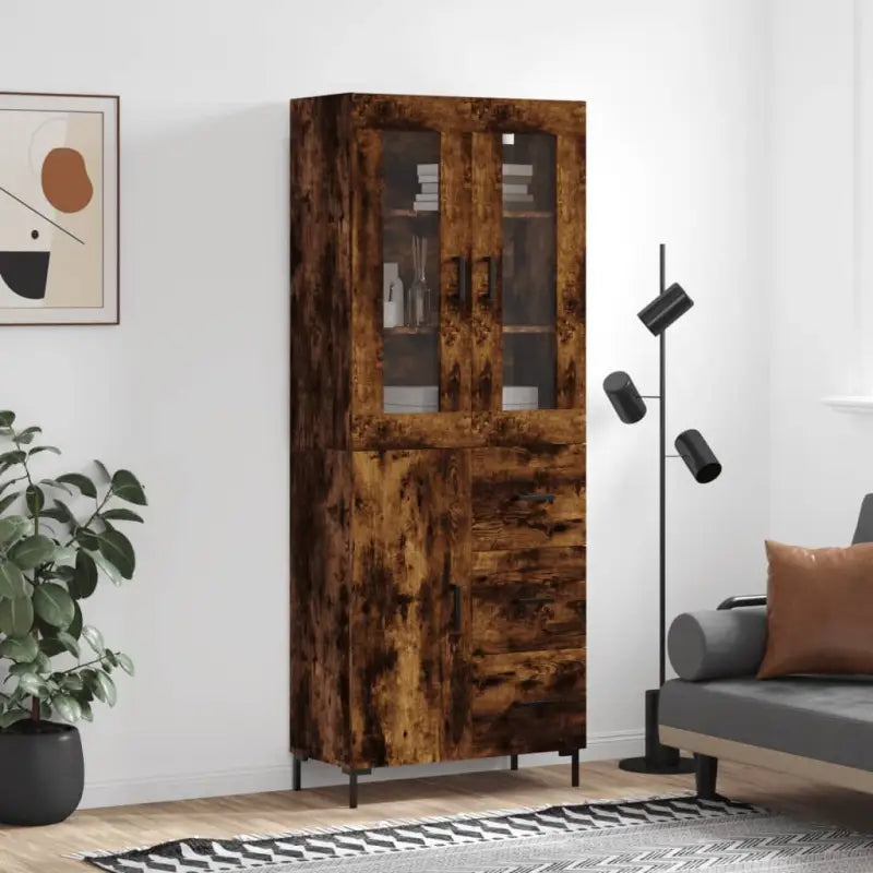 Hoge kast van bewerkt hout met charme en duurzame kwaliteit - Gerookt eiken / 1 / 1 deur 3 lades - Dressoirs &