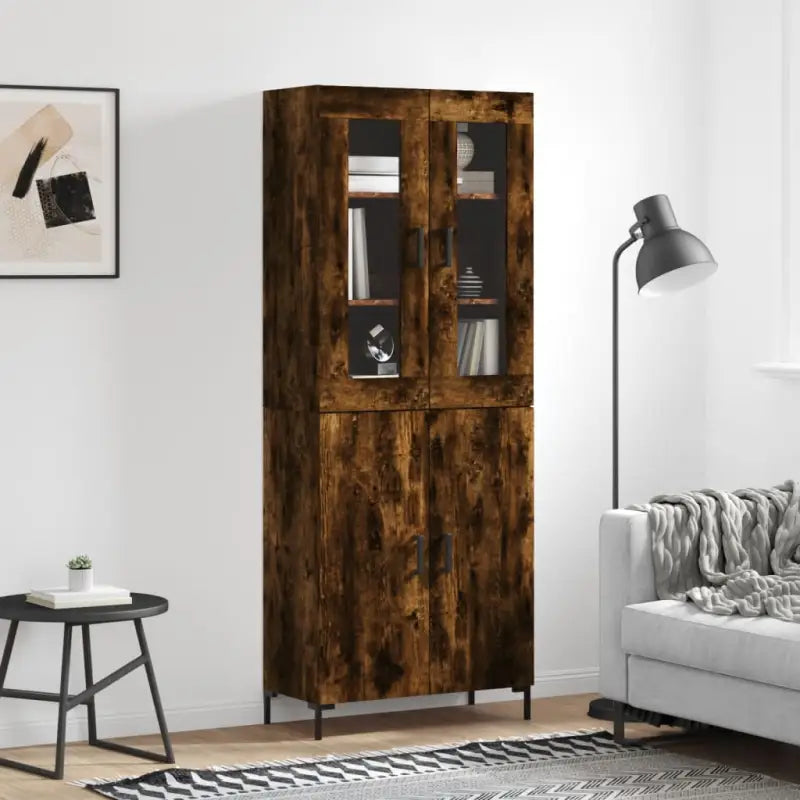 Hoge kast van bewerkt hout met charme en duurzame kwaliteit - Gerookt eiken / 1 / 2 deuren - Dressoirs & buffetkasten
