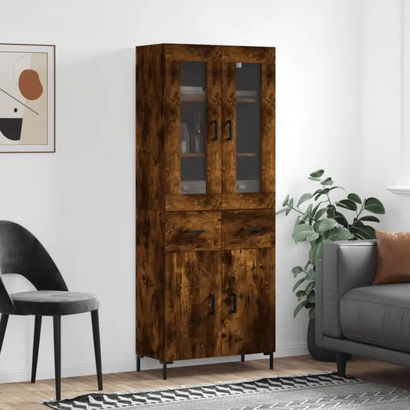 Hoge kast van bewerkt hout met charme en duurzame kwaliteit - Gerookt eiken / 1 / 2 deuren 2 lades - Dressoirs &