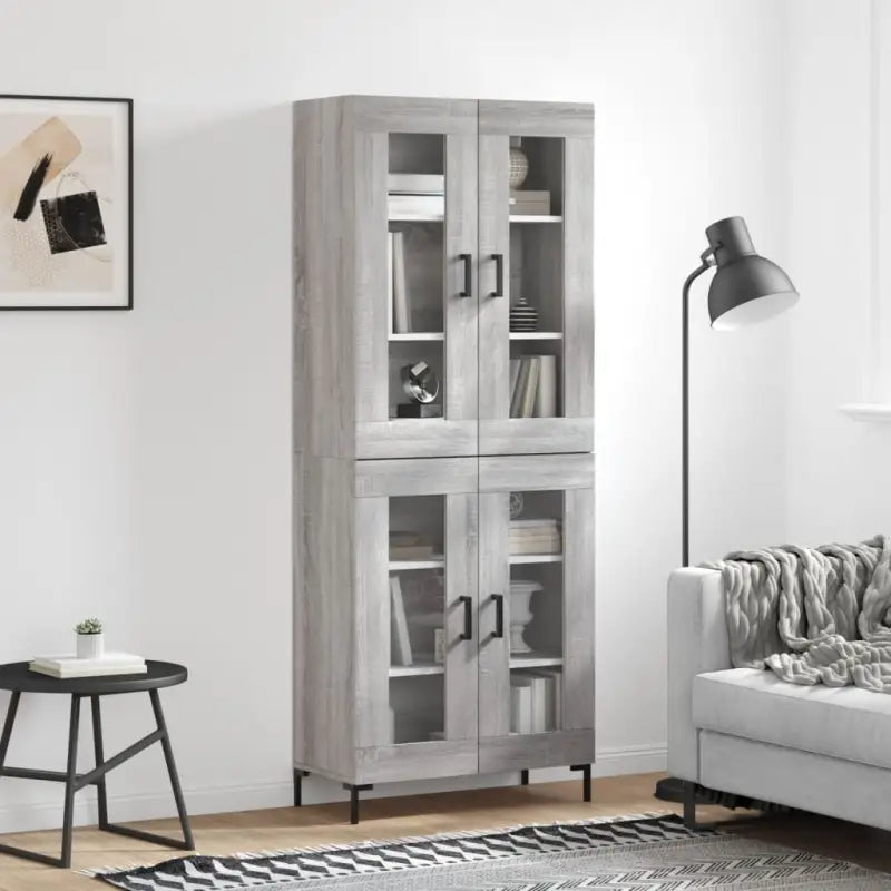 Hoge kast van bewerkt hout met charme en duurzame kwaliteit - Grijs sonoma / 1 / 2 glazen deuren - Dressoirs &