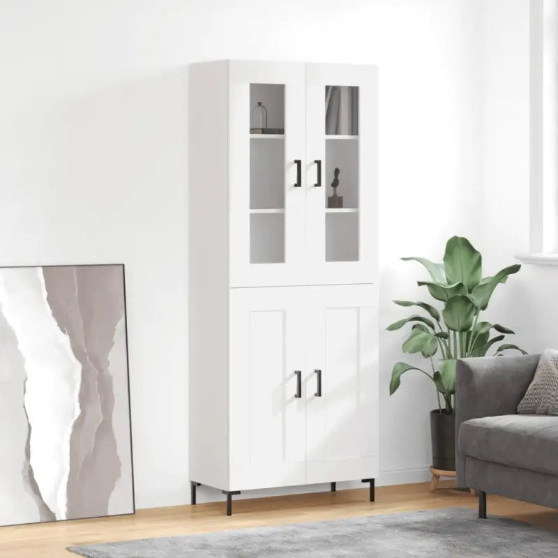 Hoge kast van bewerkt hout met charme en duurzame kwaliteit - Wit / 1 / 2 houten deuren - Dressoirs & buffetkasten