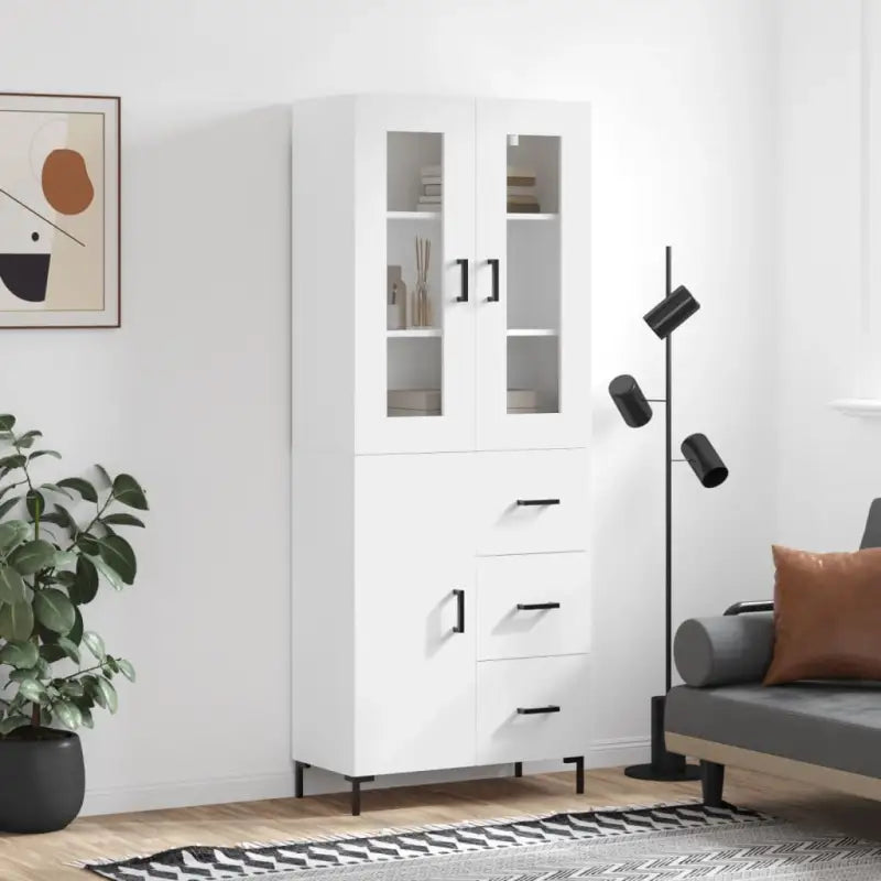 Hoge kast van bewerkt hout met charme en duurzame kwaliteit - Wit / 1 / 1 deur 3 lades - Dressoirs & buffetkasten