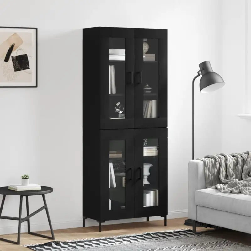 Hoge kast van bewerkt hout met charme en duurzame kwaliteit - Zwart / 1 / 2 glazen deuren - Dressoirs & buffetkasten