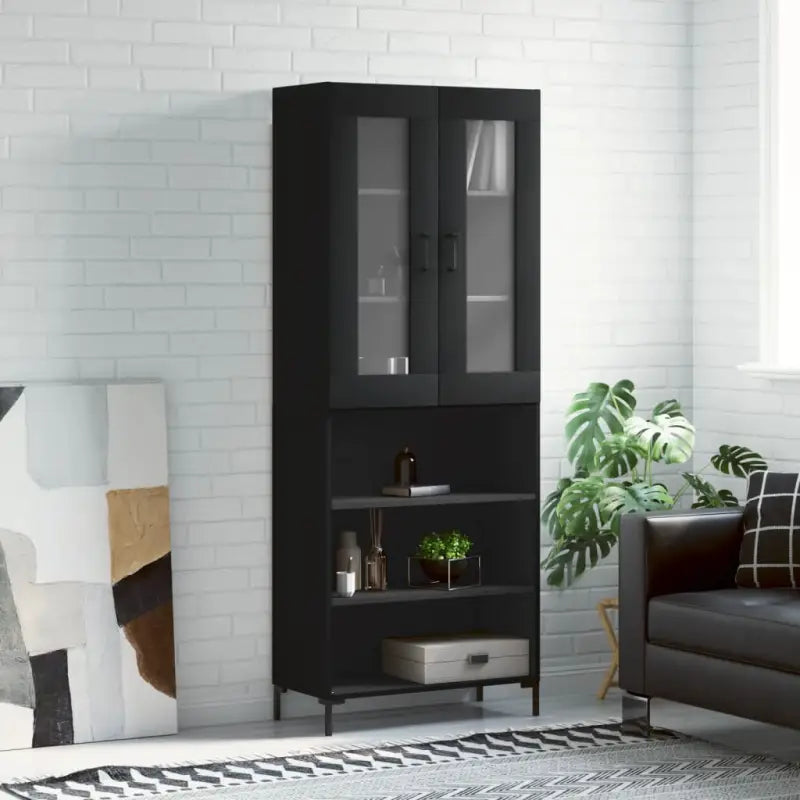 Hoge kast van bewerkt hout met charme en duurzame kwaliteit - Zwart / 1 / 3 schappen - Dressoirs & buffetkasten