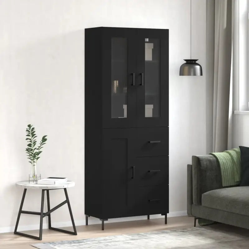 Hoge kast van bewerkt hout met charme en duurzame kwaliteit - Zwart / 1 / 1 houten deur 3 lades - Dressoirs &