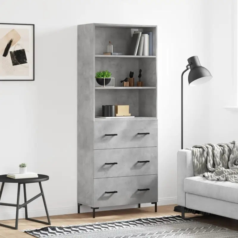 Hoge kast van bewerkt hout met duurzame charme en unieke stijl - Betongrijs / 1 / 3 lades - Dressoirs & buffetkasten