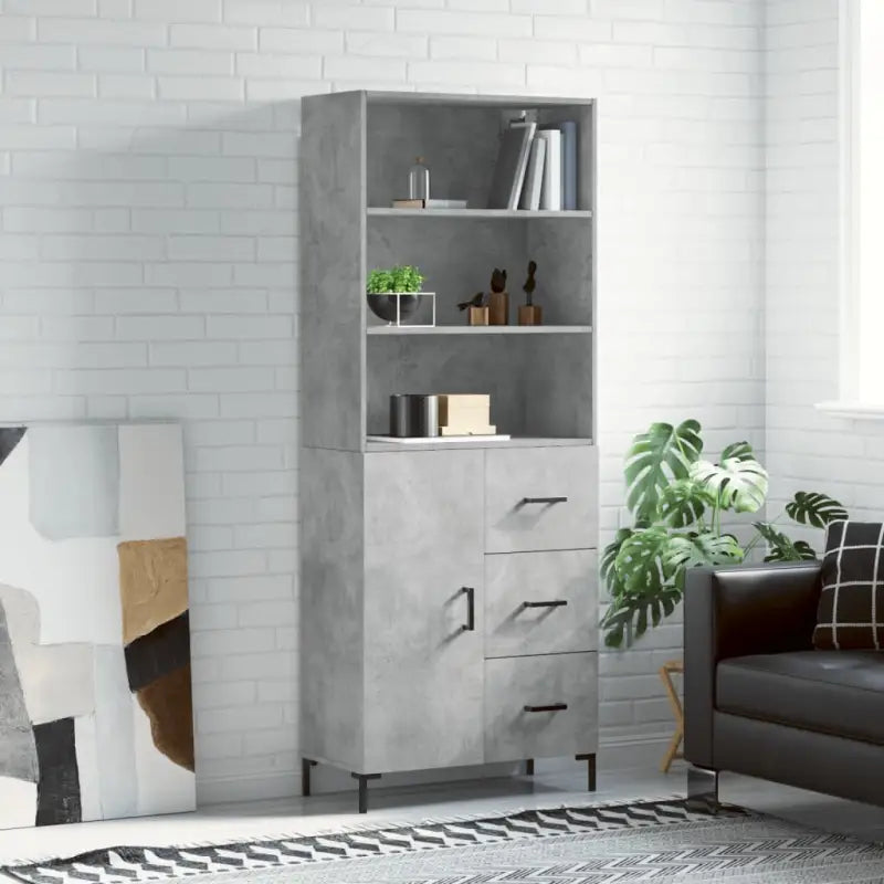 Hoge kast van bewerkt hout met duurzame charme en unieke stijl - Betongrijs / 1 / 1 deur 3 lades - Dressoirs &