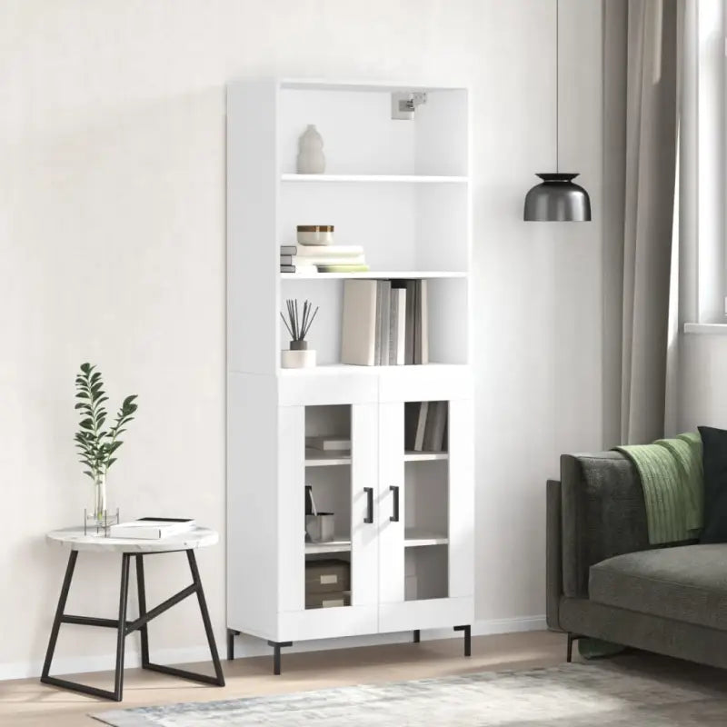 Hoge kast van bewerkt hout met duurzame charme en unieke stijl - Wit / 1 / 2 glazen deuren - Dressoirs & buffetkasten