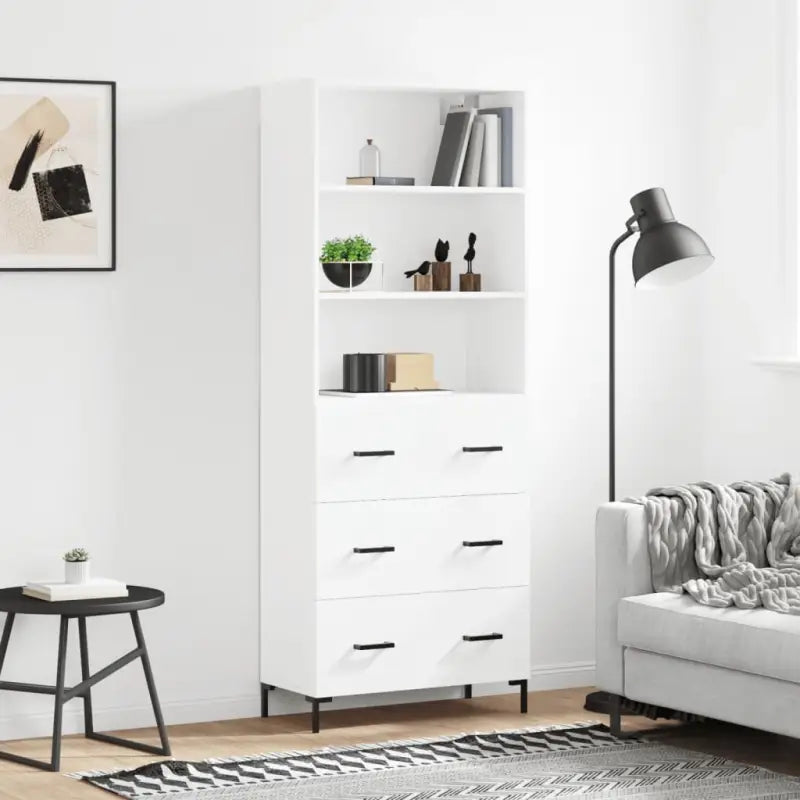 Hoge kast van bewerkt hout met duurzame charme en unieke stijl - Wit / 1 / 3 lades - Dressoirs & buffetkasten