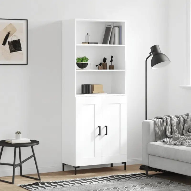 Hoge kast van bewerkt hout met duurzame charme en unieke stijl - Wit / 1 / 2 houten deuren - Dressoirs & buffetkasten