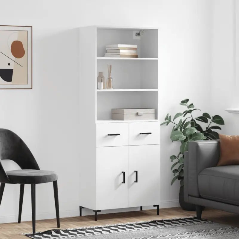 Hoge kast van bewerkt hout met duurzame charme en unieke stijl - Wit / 1 / 2 deuren 2 lades - Dressoirs & buffetkasten