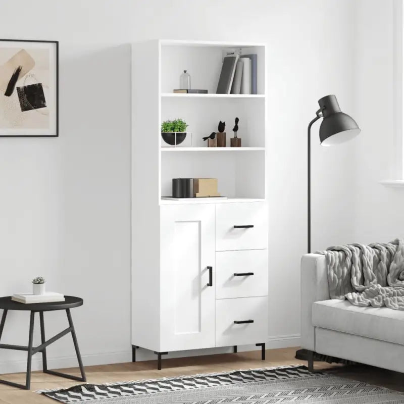 Hoge kast van bewerkt hout met duurzame charme en unieke stijl - Wit / 1 / 1 houten deur 3 lades - Dressoirs &