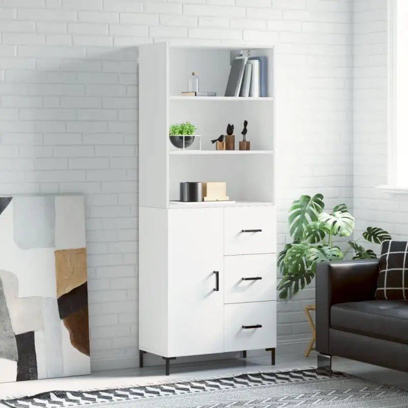 Hoge kast van bewerkt hout met duurzame charme en unieke stijl - Wit / 1 / 1 deur 3 lades - Dressoirs & buffetkasten