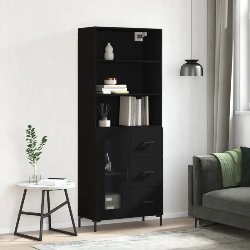 Hoge kast van bewerkt hout met duurzame charme en unieke stijl - Zwart / 1 / 2 glazen deuren - Dressoirs & buffetkasten