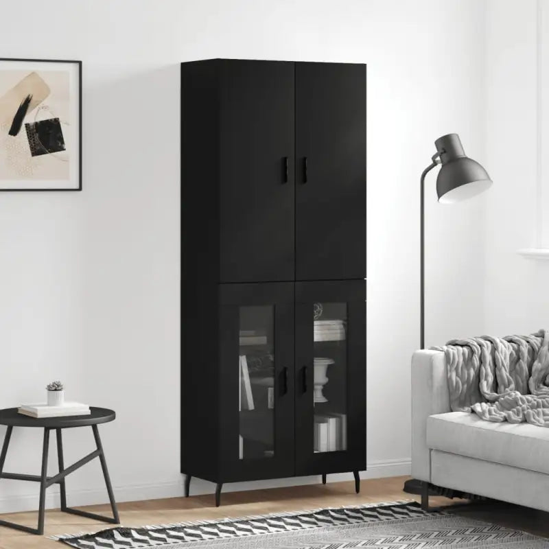 Hoge kast van bewerkt hout met duurzame charme en unieke uitstraling - Zwart / 1 / 2 glazen deuren - Dressoirs &