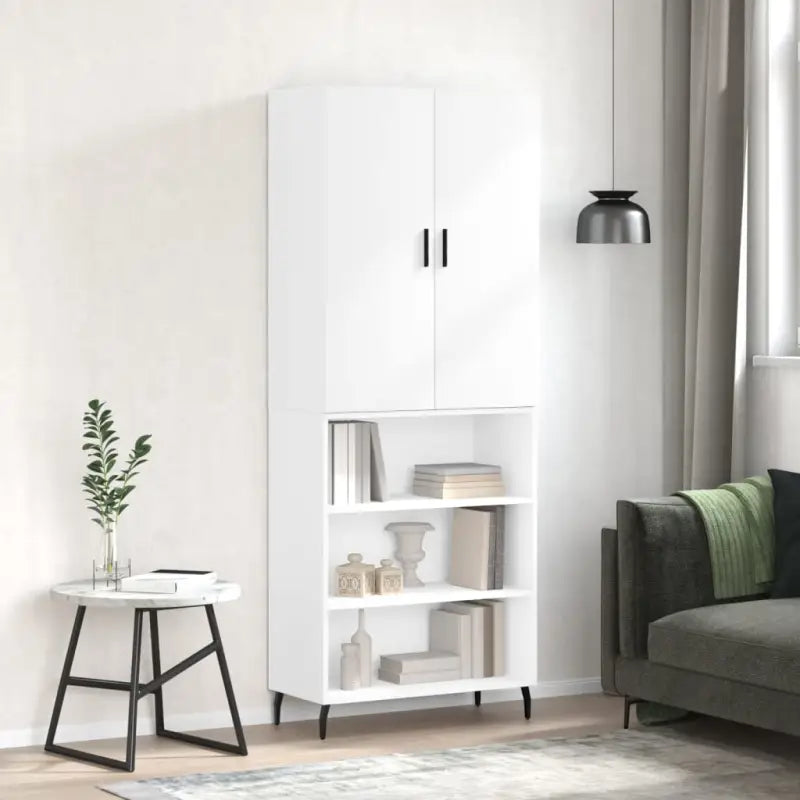 Hoge kast van bewerkt hout met duurzame charme en unieke uitstraling - Wit / 1 / 3 schappen - Dressoirs & buffetkasten