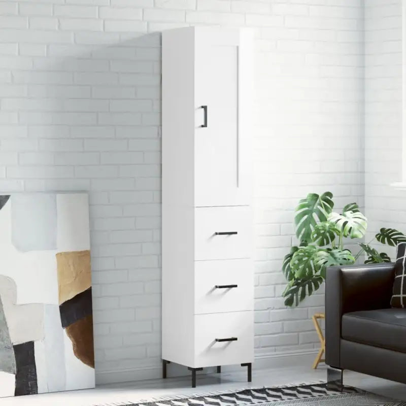 Hoge kast van bewerkt hout met duurzame charme - Hoogglans wit / 1 / 3 lades - Dressoirs & buffetkasten