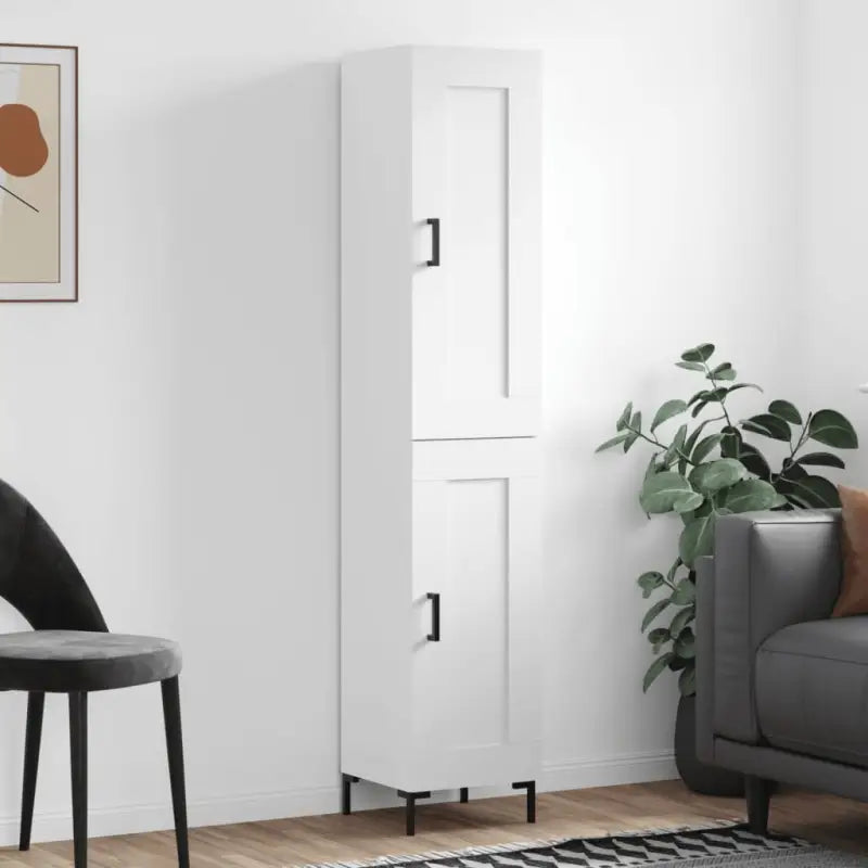 Hoge kast van bewerkt hout met duurzame charme - Hoogglans wit / 1 / 1 houten deur - Dressoirs & buffetkasten
